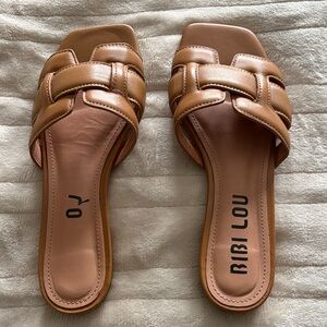 Bibi Lou Tan Leather Braided Slide Mules